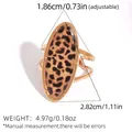 Leopard print oval ring with rose gold finish and adjustable band on white background - Oval Surface Open Adjustable Leopard Ring (A15-6-250821-1)