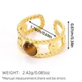 Vintage style 18k gold plated stainless steel ring with tiger eye stone and rope texture - Tiger Eye Bohemian Weave Style (BYJZ240622-14)