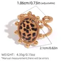 Golden bead ring featuring an oval leopard print motif with adjustable inner diameter - Beaded Band Oval Surface Leopard Ring (A15-6-250821-2)