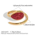 Adjustable gold plated ring with teardrop shape red crystal pavé setting - Red Zirconia Teardrop Open Ring (A14-2-250802-1)