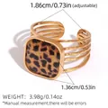 Adjustable golden open cuff bracelet with square leopard print resin inlay for women - Square Plaque Parallel Strip Open Bracelet (A15-6-250821-3)