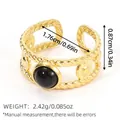 Vintage 18k gold plated stainless steel open ring with black stone and rope texture - Black Agate Hollow Weave Style (BYJZ240622-15)