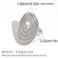 Silver geometric spiral ring with polished textured oval face and open adjustable band - Silver Solid Color Style / Adjustable Open / Silver Style (A14-5-250817-5)