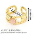 Retro 18k gold plated open ring featuring a pink natural stone and braided details - Retro Pink Cabochon Woven Style (BYJZ240622-13)