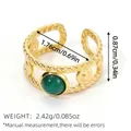 Vintage-Ring aus 18k vergoldetem Edelstahl mit grünem Stein und Sonnenblumenrelief - Grüner Cabochon Sonnenblumen Relief Stil (BYJZ240622-9)
