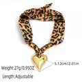 Leopard print fabric and tortoiseshell acrylic chain necklace with gold heart pendant - Leopard Webbing Tortoise Chain 3D Heart Necklace (N01-6-250919-3)
