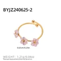 Bague vintage française à fleurs en perles roses avec finition dorée élégante - Style trois petites fleurs (A7-4-240812-2) / Rose