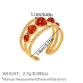 Vintage Ring 18k vergoldeter Edelstahl mit drei Schichten und roten Karneol-Steinen - Roter Achat-Look Dreischichtiges Twist-Seil-Stil (BYJZ240626-5)