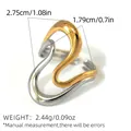 Abstract curved line open ring in gold and silver finish with detailed dimensions - Intertwined Wave Style (A2-6-250518-5)