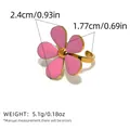 Bague vintage française ajustable dorée avec une fleur rose à cinq pétales en émail - Style Fleur Rose Émaillée (A7-3-251012-4) / Rose
