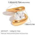 Adjustable vintage titanium steel ring in gold finish with large oval zircon stone - Twist Wrap Oval Zirconia Style (A5-6-250721-8)