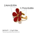 Bague ouverte fleurie rouge de style vintage français avec motif fleur à cinq pétales - Style fleur rouge (A7-3-251012-1)