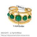 Edelstahlring 18k vergoldet mit grünem Naturstein und gedrehtem Rand im Retro-Stil - Grüner Cabochon Fünf-Steine Stil (BYJZ240626-3)