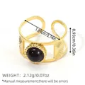 Vintage-Ring aus 18k vergoldetem Edelstahl mit schwarzem Stein und Sonnenstrahl-Gravur - Schwarzer Edelstein Hohl-Sonnenstrahl-Stil (BYJZ240622-6)