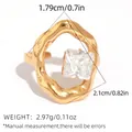 Gold-tone irregular frame ring featuring a large square zircon with size and weight specs - Streamlined Square Zirconia Style (A5-6-250721-7)