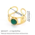 Ring aus 18 Karat vergoldetem Edelstahl mit dunkelgrünem Steinbesatz - Dunkelgrüner Cabochon Hohl-Sonnenstrahl-Stil (BYJZ240622-4)