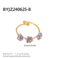 Bague vintage en acier inoxydable avec trois fleurs violettes à cinq pétales - Style trois petites fleurs (A7-4-240812-5) / Violet
