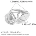 Verstellbarer silberner offener Ring mit geometrischem hohlem Design und Maßen - Unregelmäßige Organische Form (A15-2-250820-2) / Silber