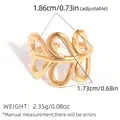 Polished hollow wave golden adjustable metal ring with 1.86cm width for women - Overlapping Leaf Style (A5-1-251010-4)