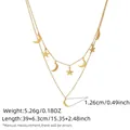 Double-layered gold necklace featuring dainty star and moon pendants with dimensions - Gold Star Moon Style (XSXL250303-1)