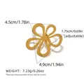 Adjustable golden flower ring with six-petal cutout design and dimension details - Gold Hollow Six-Petal Flower Style (A7-FJZ250318-1)