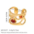 Vintage 18k vergoldeter offener Ring mit zwei ovalen rotbraunen Natursteinen besetzt - Roter Achat-Look Welliger Hohl-Stil (BYJZ240627-6)
