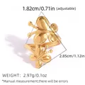 Golden double butterfly open ring with adjustable band and polished metallic finish - Double Butterfly Shape Style (A1-1-251009-1)