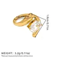 Vintage gold stainless steel ring with rectangle zircon gemstone and dimension details - Rectangular Prong Set Streamline Style (A5-3-0829-3)