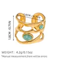 Retro-Ring mit 18 Karat Goldbeschichtung, grünen Natursteinen und hohlem Geo-Design - Doppelter Grüner Edelstein Geometrischer Hohl-Stil (BYJZ240627-8)