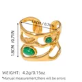 18k vergoldeter Edelstahlring mit zwei grünen Steinen und Größenangaben - Hellgrüner Cabochon Organischer Hohl-Stil (BYJZ240627-9)