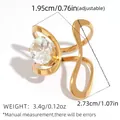 Adjustable golden wave ring featuring a large white zircon crystal in vintage style - Wave Double Ring Round Zirconia Style (A6-6-250803-8)