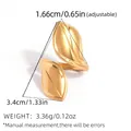 Adjustable golden leaf open ring with vein texture and polished metallic finish - Veined Leaf Style (A5-1-251010-3)