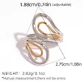 Adjustable irregular multilayer silver and gold ring with dimensions and weight info - Intertwined Streamlined Style (A14-1-250817-3)