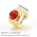 Retro Ring aus 18k vergoldetem Edelstahl mit braunem Stein und Hammerschlag-Textur - Rotbrauner Cabochon Gehämmerter Stil (BYJZ240624-3)