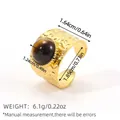Vintage-Ring mit 18 Karat Goldbeschichtung, Tigerauge-Stein und gehämmerter Edelstahl-Oberfläche - Großes Tigerauge Vintage Gehämmerter Stil (BYJZ240624-5)