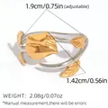 Adjustable silver and gold leaf open ring set featuring a minimalist flower design - Gold and Silver Two-Tone Flower Leaf Style (A16-1-250828-3)
