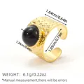 Retro-Ring aus Edelstahl mit schwarzem Edelstein und 18k Goldbeschichtung gehämmerte - Schwarzer Edelstein Perlenrand Gehämmerter Stil (BYJZ240624-4)