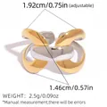 Adjustable two-tone gold and silver irregular multi-layer open ring for women - Thick Intertwined Lines Style (A6-2-250918-3)