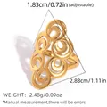 Verstelbare gouden roestvrijstalen ring met een hol, gelaagd geometrisch cirkelontwerp - Spiraalringstijl (A5-2-251010-3)