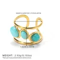 Vintage Ring 18k vergoldet Edelstahl mehrlagig offen mit blauen Edelsteinen - Himmelblauer Drei-Steine Mehrschichtiger Hohl-Stil (BYJZ240609-1)