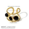 Vintage-Ring aus 18k vergoldetem Edelstahl mit drei schwarzen Edelstein-Cabochons - Schwarzer Edelstein Vintage Drei-Steine Doppel-Band Stil (BYJZ240609-2)