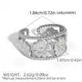 Bague fleurs vintage argentée ajustable avec trois fleurs 3D à cinq pétales - Style Triple Fleur (A16-3-250826-5) / Argent