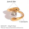 Irregular golden ring set with silver-grey pearl detail and size measurements - Single Bead Wrapped Style (A8-6-250119-7)