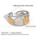 Adjustable floral ring with gold and silver petals and beaded texture design - Three-Flower Bicolor Beaded Edge Style (A16-3-250826-6)