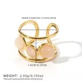 18k vergoldeter Edelstahlring, offen, mit drei rosa Edelsteinen im Lagen-Design - Rosenquarz-Look Drei-Steine Mehrschichtiger Moderner Stil (BYJZ240609-3)