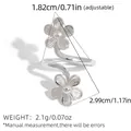 Adjustable silver flower wrap open ring in stainless steel with dimension markings - Silver