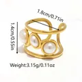 Vintage-Ring aus 18 Karat vergoldetem Edelstahl mit drei eleganten weißen Perlen - Drei Künstliche Perlen C-Form Offener Stil (BY250824-1)