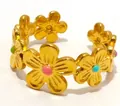 Bague marguerite dorée avec pétales en émail coloré, style rétro français à la mode - Style Marguerite en Émail Multicolore (A7-3-241206-8)