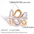 Adjustable two-tone layered irregular line ring set with abstract leaf-like design - Hollow Leaf Loop Style (A5-1-251010-6)