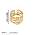 Vintage Ring aus 18k vergoldetem Edelstahl mit drei weißen Katzenaugen-Steinen - Katzenaugenstein Dreischichtiger Wellen-Stil (BYJZ240705-1)